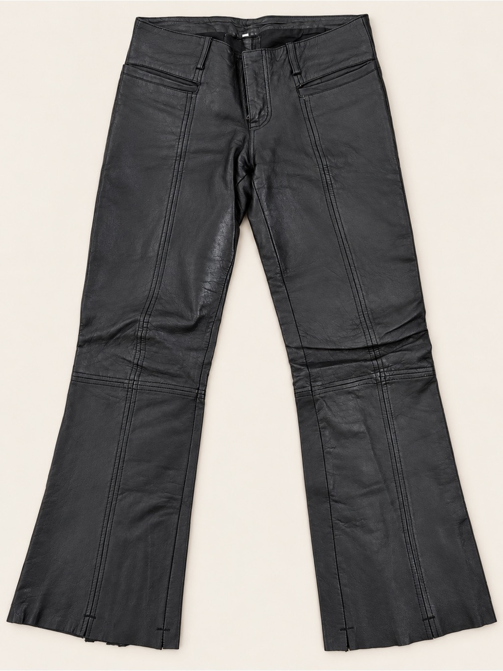 CQ Black Leather Pants Men’s 34 Zip Hem Flare Leg